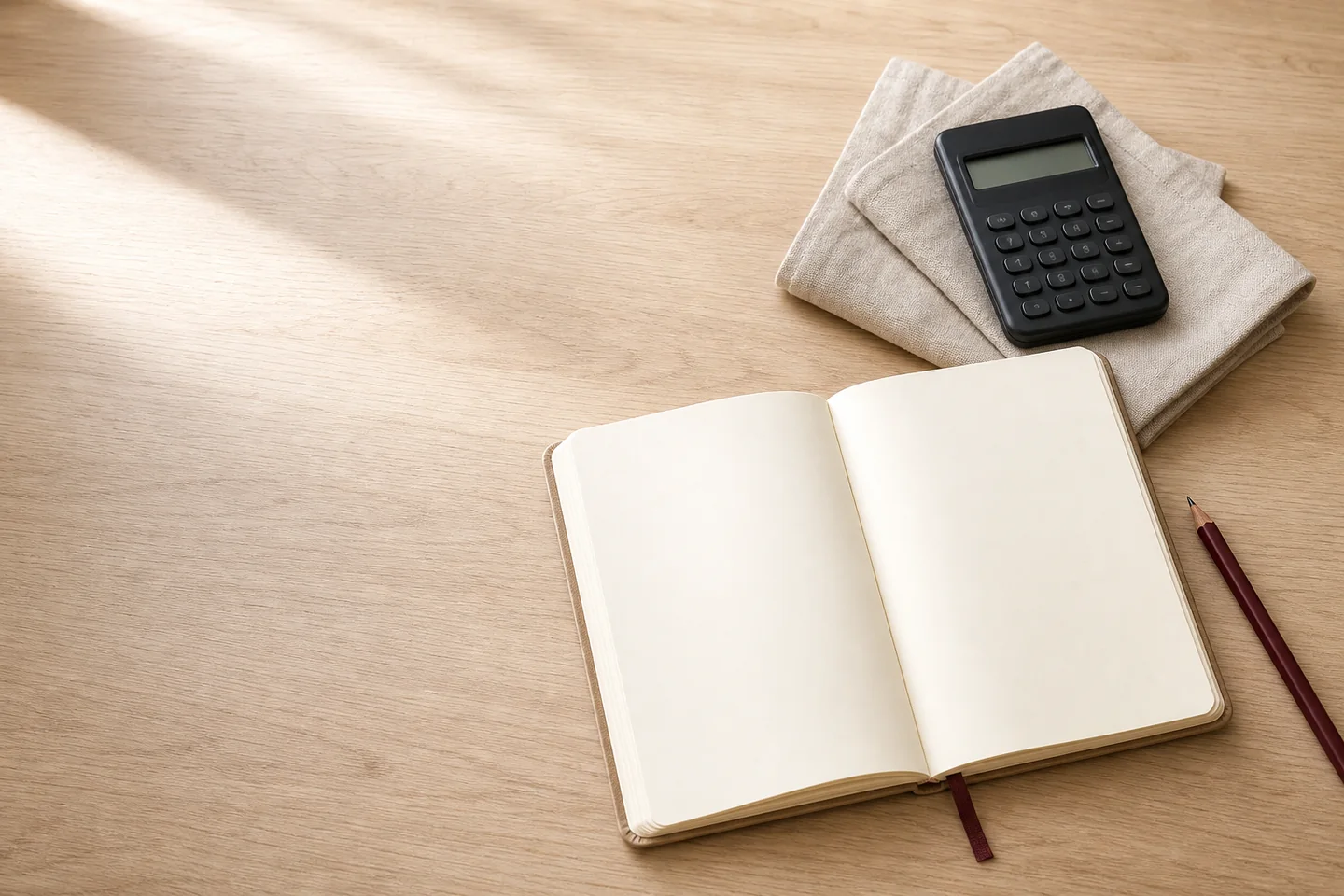 Caderno e calculadora representando o planejamento da pensão alimentícia